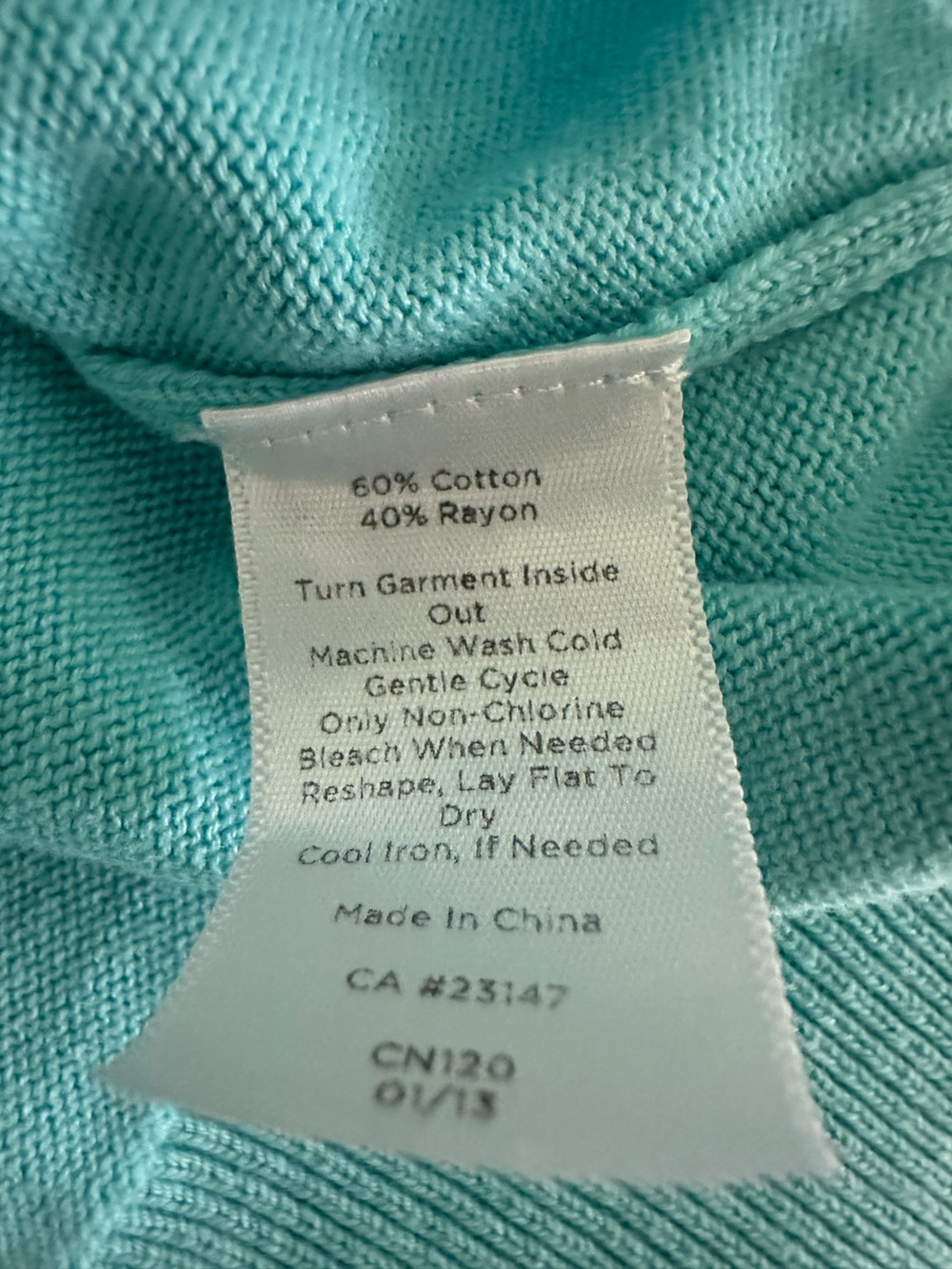 Womens Sweater-TALBOTS-Aqua cotton/rayon cardigan Preppy 3/4 slv-2X - Picture 5 of 5